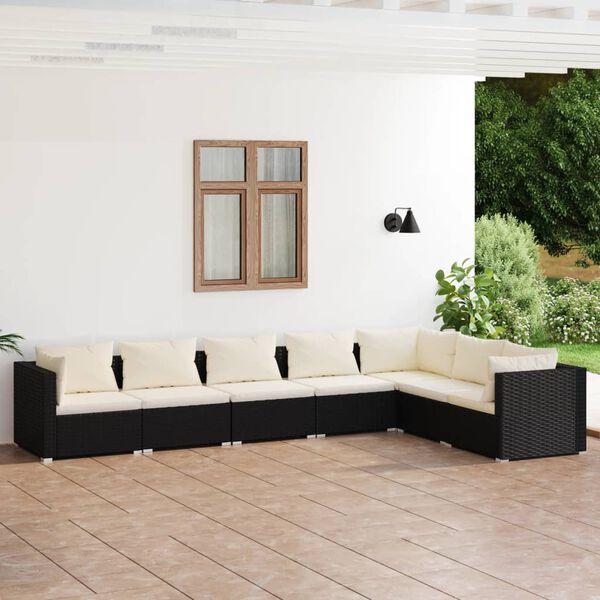 vidaXL 7-delige Loungeset met kussens poly rattan zwart
