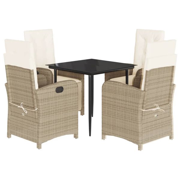 vidaXL 5-delige Tuinset met kussens poly rattan beige