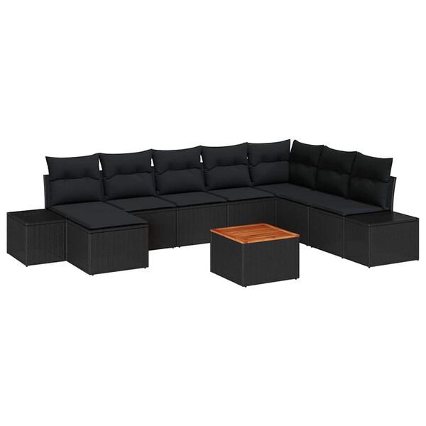 vidaXL Tuin Sofa Set met kussen 9 pcs Zwart Poly riet