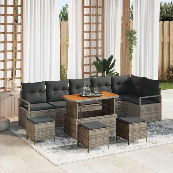 vidaXL Tuin Sofa Set met kussen 10 pcs Grijs Poly riet