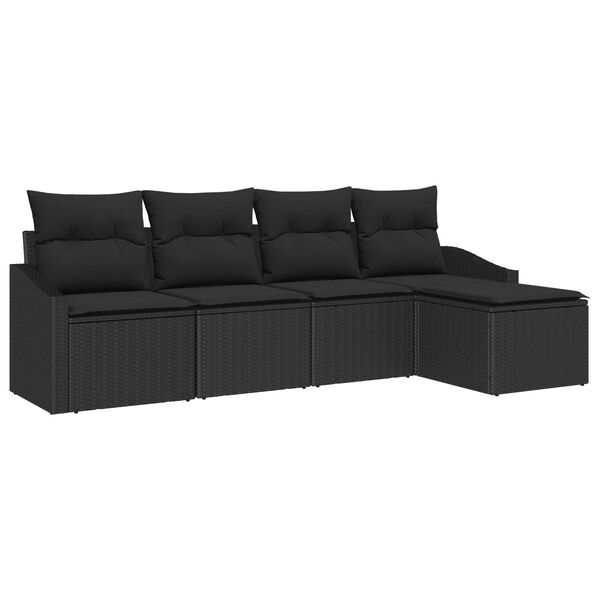 vidaXL Bankstel met kussen 5 pcs Zwart poly rattan
