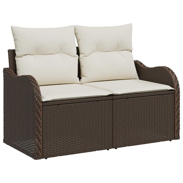vidaXL Tuinbankenset met kussen 4 pcs Bruin en Cr&egrave;me poly rattan
