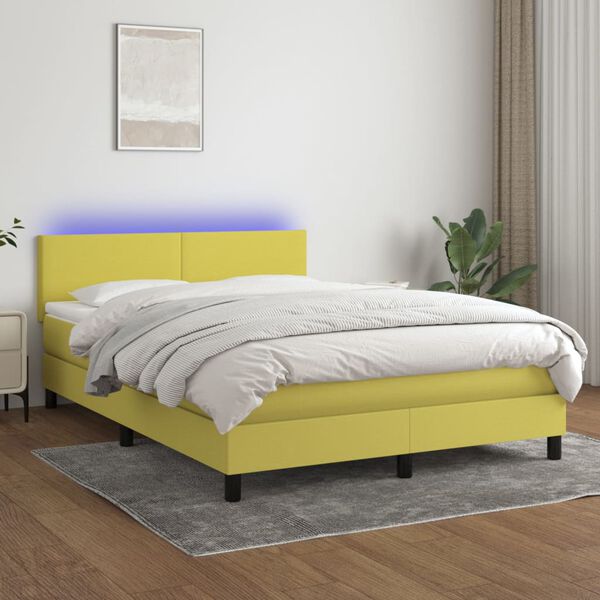 vidaXL Boxspring met matras en LED stof groen 140x200 cm