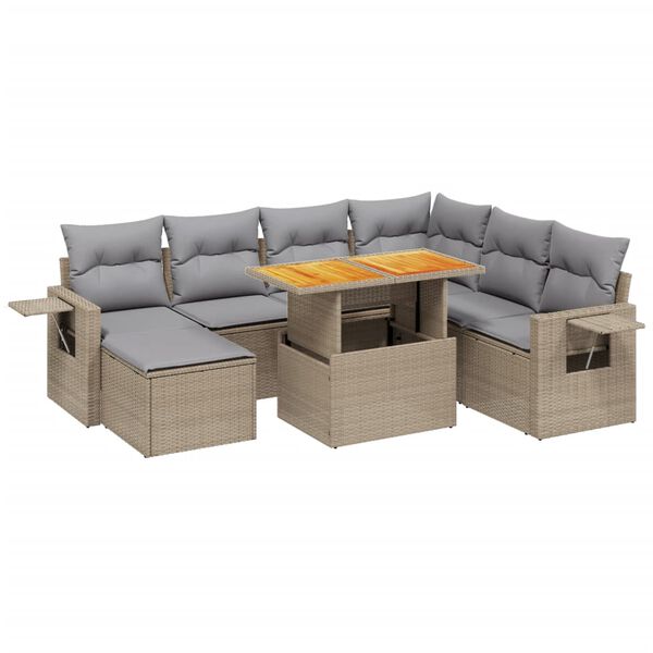 vidaXL 8-delige Loungeset met kussens poly rattan beige