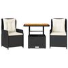 vidaXL 3-delige Bistroset met kussens poly rattan zwart