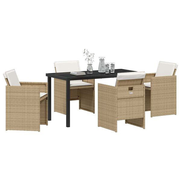 vidaXL Tuin eettafelset met kussen 5 pcs Beige poly rattan