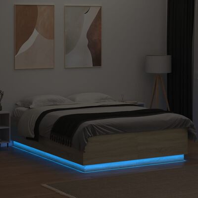 vidaXL Bedframe met LED-verlichting sonoma eikenkleurig 150x200 cm
