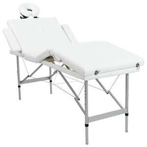 Massagetafel inklapbaar met aluminium frame (vier delen / cr&egrave;mewit)