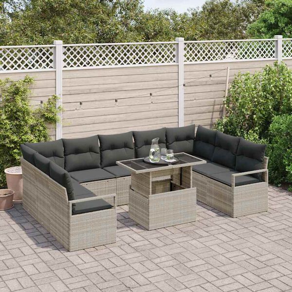 vidaXL Tuin Sofa Set met opslag 10 pcs Lichtgrijs Poly riet