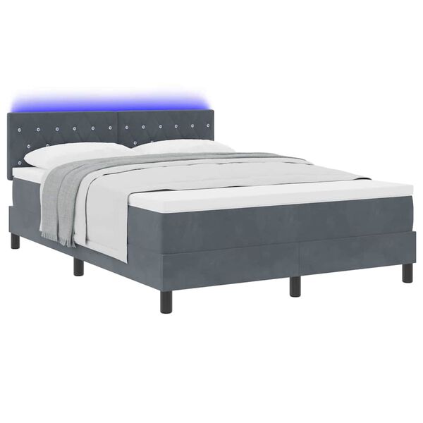 vidaXL LED Box Spring Bed met matras Donkergrijs 140 x 200 cm Fluweel