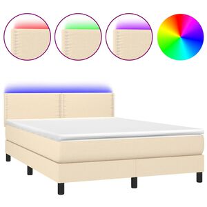 vidaXL Boxspring met matras en LED stof cr&egrave;mekleurig 140x190 cm