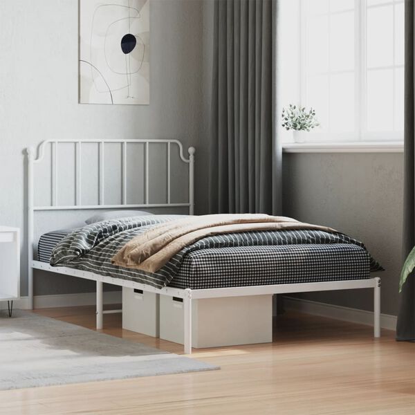 vidaXL Bedframe met hoofdbord metaal wit 107x203 cm