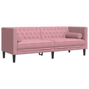 vidaXL Driezitsbank Chesterfield-stijl met bolsters fluweel roze