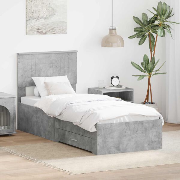 vidaXL Bedframe Beton Grijs en Zilver 70 x 190 cm Bewerkt hout