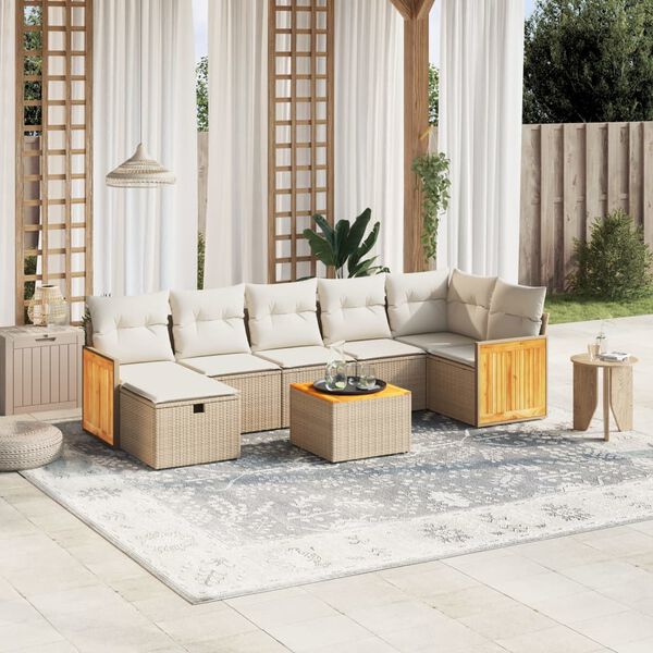 vidaXL 8-delige Loungeset met kussens poly rattan beige