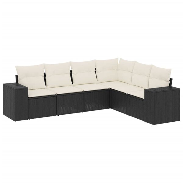 vidaXL 6-delige Loungeset met kussens poly rattan zwart