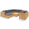 vidaXL 10-delige Loungeset met kussens massief teakhout