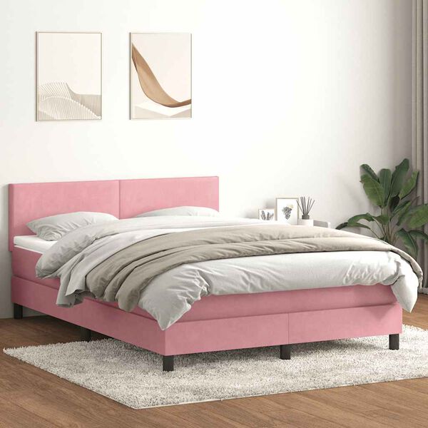 vidaXL Boxspring met matras fluweel roze 160x210 cm