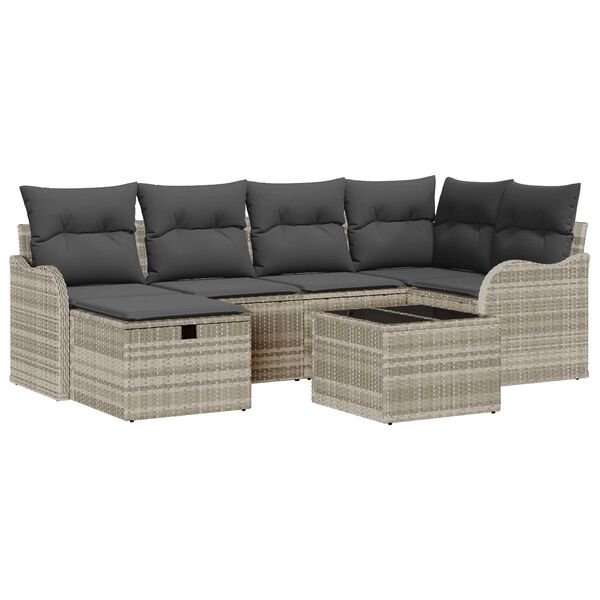 vidaXL Tuin Sofa Set met kussen met opslag 7 pcs Lichtgrijs Poly riet