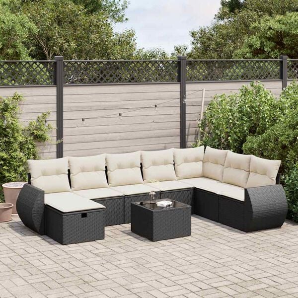 vidaXL 8-delige Loungeset met kussens poly rattan zwart