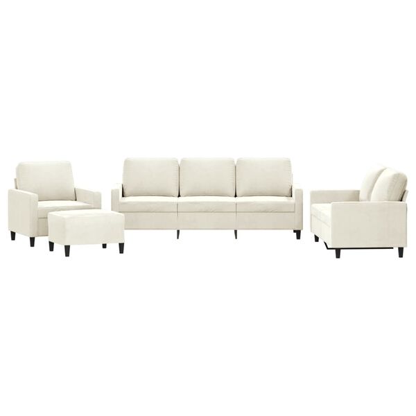 vidaXL 4-delige Loungeset met kussens fluweel cr&egrave;mekleurig