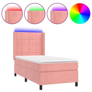 vidaXL Boxspring met matras en LED fluweel roze 90x190 cm