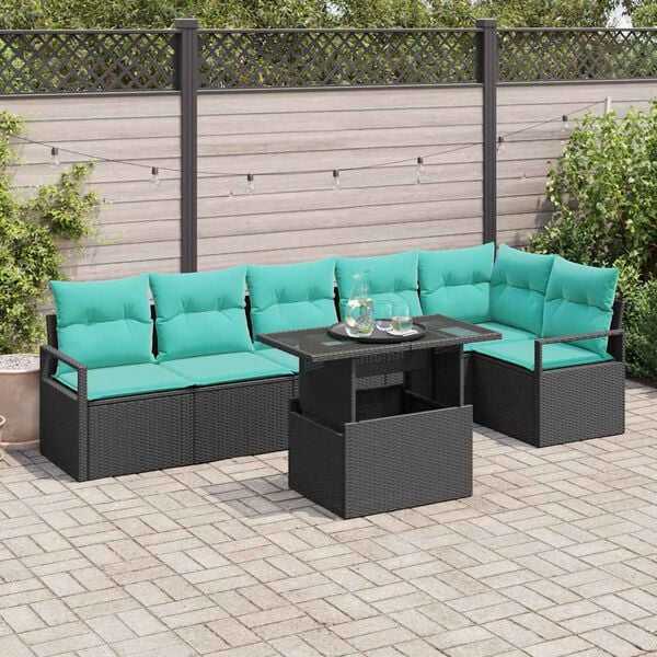 vidaXL Tuin Sofa Set met opslag 7 pcs Zwart en Blauw poly rattan