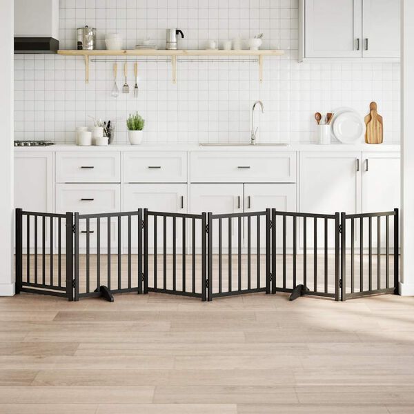 vidaXL Hondenhek inklapbaar 6 panelen 300 cm massief vurenhout zwart