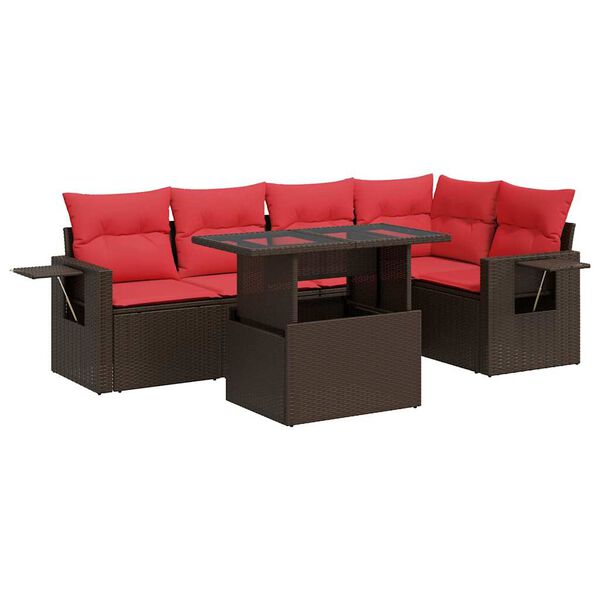 vidaXL 6-delige Loungeset met kussens poly rattan acacia bruin