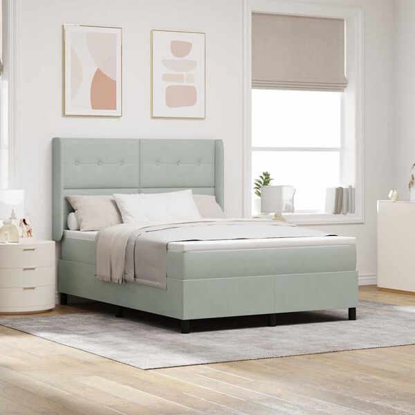 vidaXL Boxspringbed met matras met LED Lichtgrijs 160 x 200 cm Fluweel