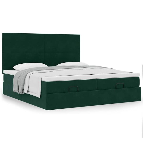 vidaXL Ottoman bed met matrassen 180x200cm fluweel donkergroen