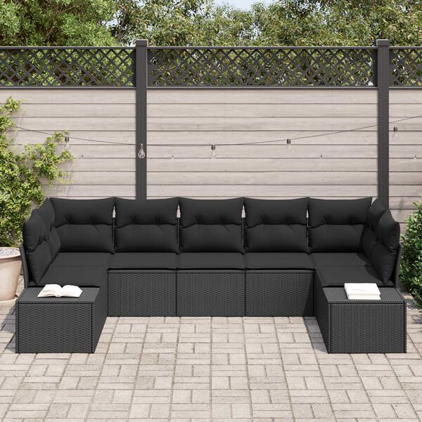 vidaXL Tuin Sofa Set met kussen 7 pcs Zwart poly rattan
