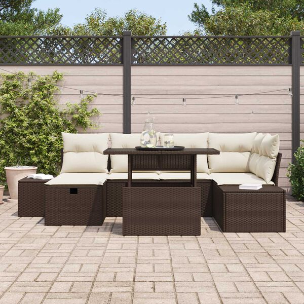 vidaXL Tuin Sofa Set met kussen met opslag 7 pcs Bruin Poly riet