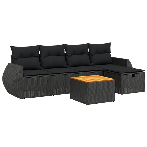 vidaXL 6-delige Loungeset met kussens poly rattan zwart