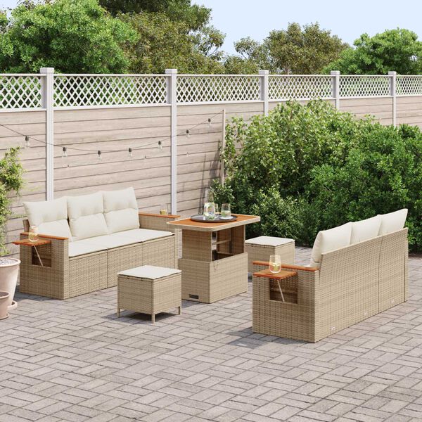 vidaXL Tuinbankenset met kussen 9 pcs Beige en Cr&egrave;me