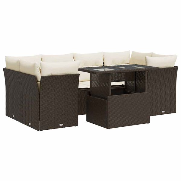 vidaXL 7-delige Loungeset met kussens poly rattan bruin