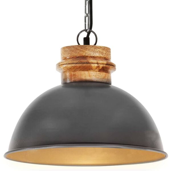 vidaXL Hanglamp industrieel rond E27 32 cm massief mangohout grijs