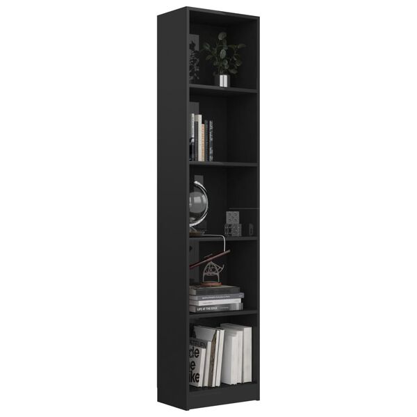 vidaXL Boekenkast 5 schappen 40x24x175 cm bewerkt hout hoogglans zwart