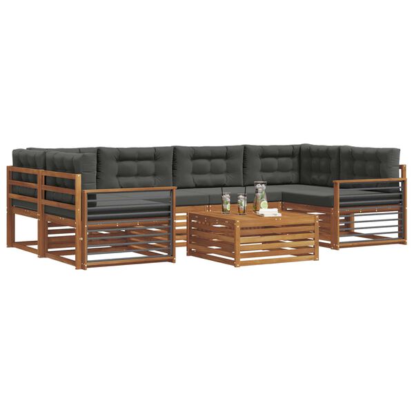 vidaXL Buiten bankenset met kussen 8 pcs Natuurlijk en Antraciet