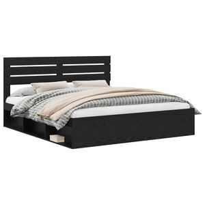 vidaXL Bedframe met hoofdeinde Zwart 200 x 200 cm Massief grenenhout