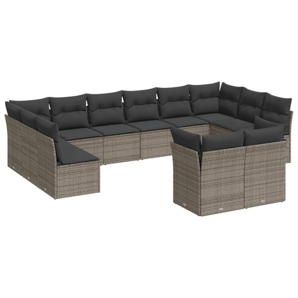 vidaXL 12-delige Loungeset met kussens poly rattan grijs