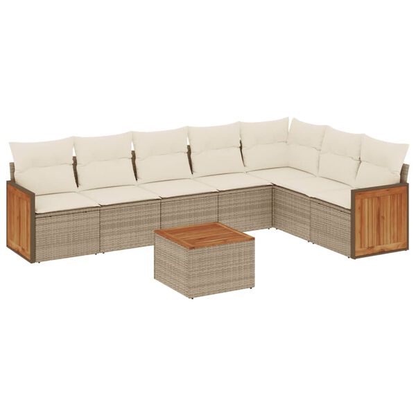 vidaXL 8-delige Loungeset met kussens poly rattan beige