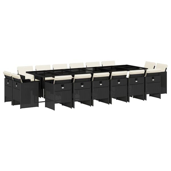 vidaXL 17-delige Tuinset met kussens poly rattan zwart