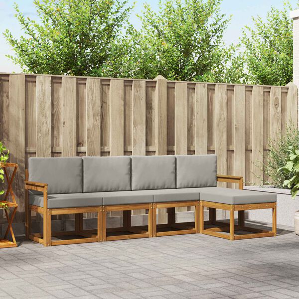 vidaXL Buiten bankenset met kussen 5 pcs Natuurlijk en Lichtgrijs