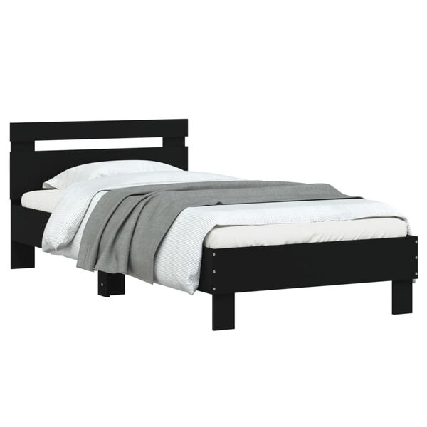 vidaXL Bedframe met hoofdeinde bewerkt hout zwart 90x190 cm