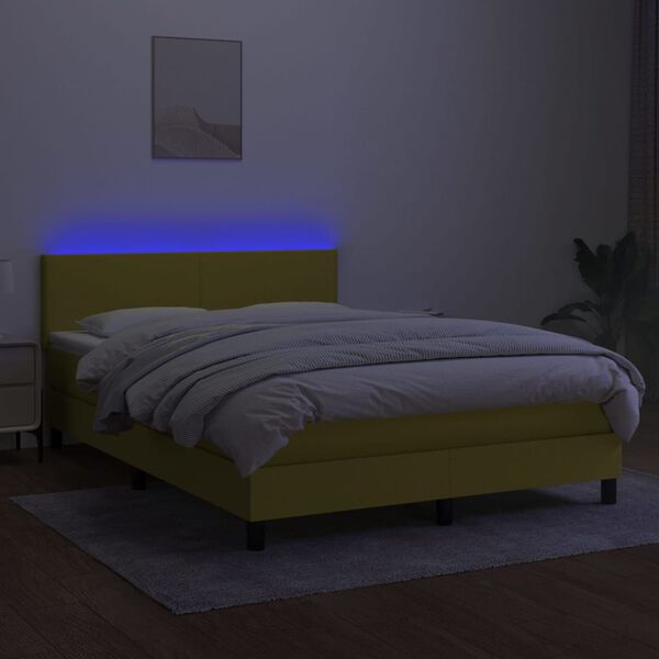 vidaXL Boxspring met matras en LED stof groen 140x190 cm