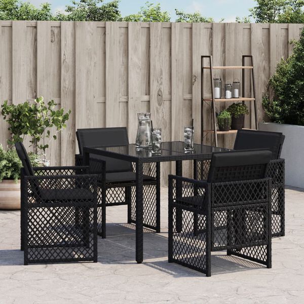 vidaXL Tuinstoelen 4 st met kussens poly rattan zwart