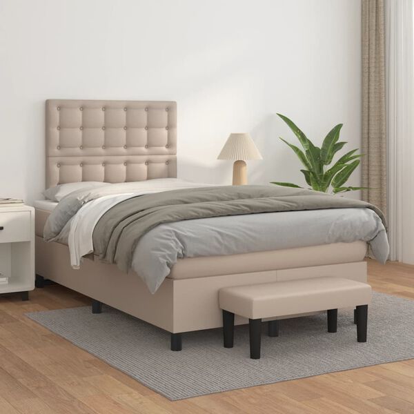 vidaXL Boxspring met matras kunstleer cappuccinokleurig 120x190 cm
