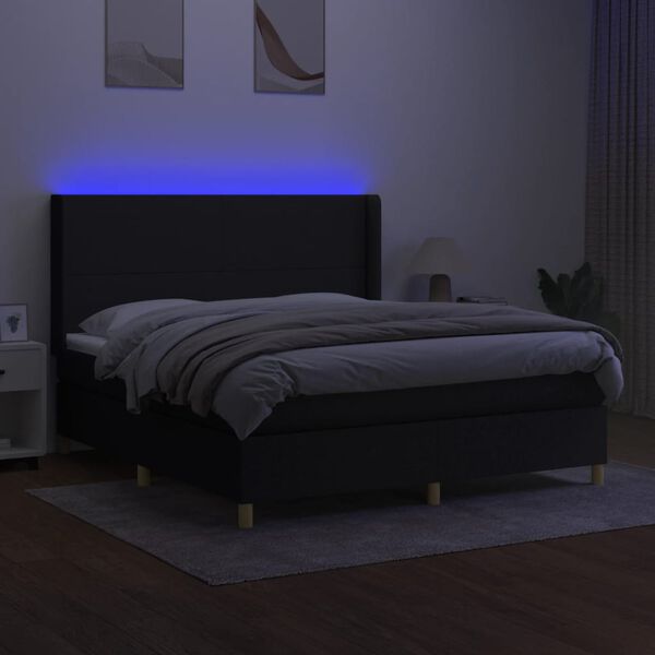 vidaXL Boxspring met matras en LED stof zwart 180x200 cm