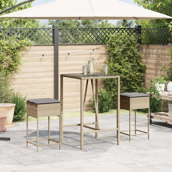vidaXL Tuinbarkrukken 2 st met kussens poly rattan beige